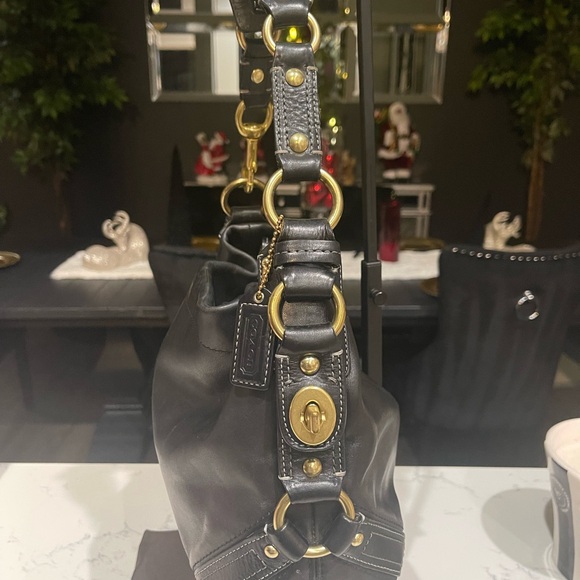 Coach Black Leather Shoulder Bag with Brass Accents - Picture 3 of 14